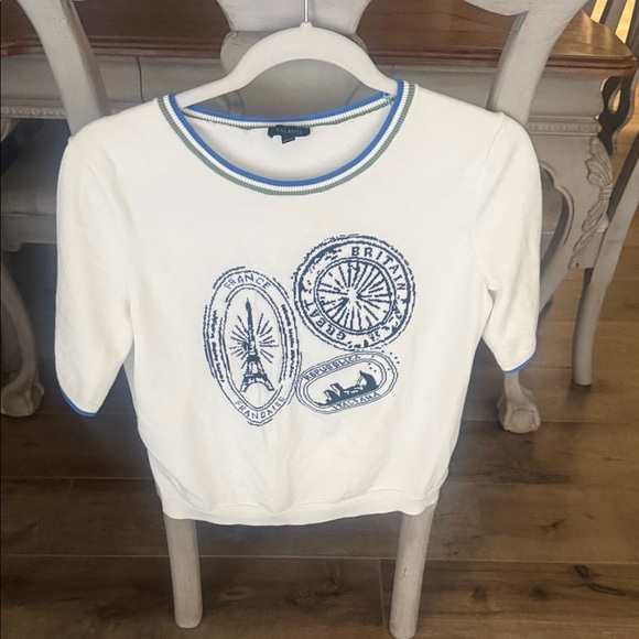 Talbots Sweaters - Cream Graphic sweater by Talbots with Blue Accents